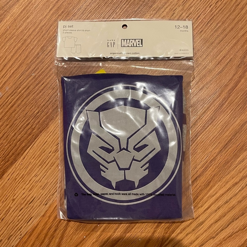 Baby Gap Toddler Marvel Black Panther T-Shirt and Shorts PJ set 12-18m - NWT